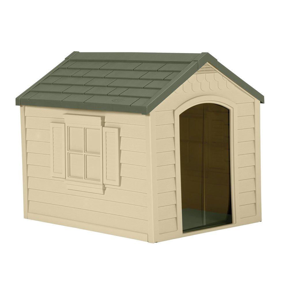 Suncast DH250 Durable Resin Snap Together Dog House with Removable Roof, Brown, Small/Medium Dogs - image 1 of 7