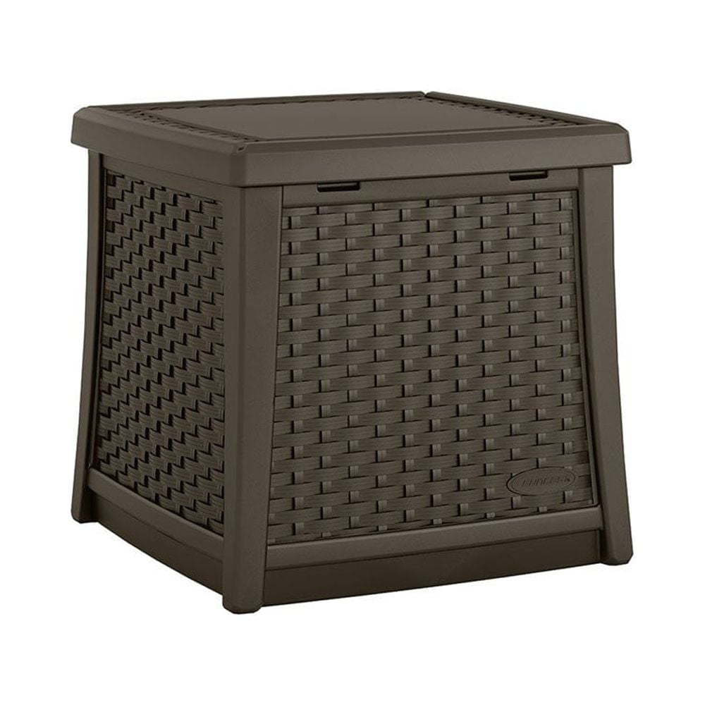 Suncast Elements Outdoor Resin Square Patio Storage Side Table, Java
