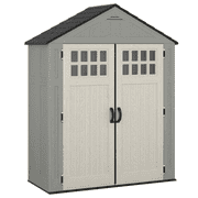 Suncast Everett Outside Storage Equipment Shed with Double Door Entry, Gray
