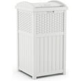 thumbnail image 1 of Suncast Resin Wicker Hideaway Outdoor Trash Can with Latching Lid, White, 1 of 6