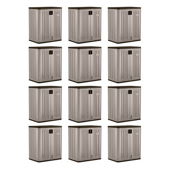 Suncast Heavy Duty 30" x 20.2" x 36" Resin 2-Shelf Wall Mount Garage Cabinet with Doors, Platinum, 12 Pack