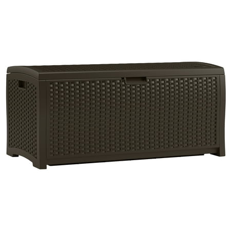 Suncast 73-Gal. Weather-Resistant Resin Outdoor Deck Storage Box and Bench, Mocha Brown