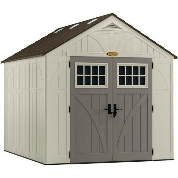 Suncast Metal and Resin Storage Shed, Vanilla, 8ft x 10ft, 547 Cu. ft. coverage area