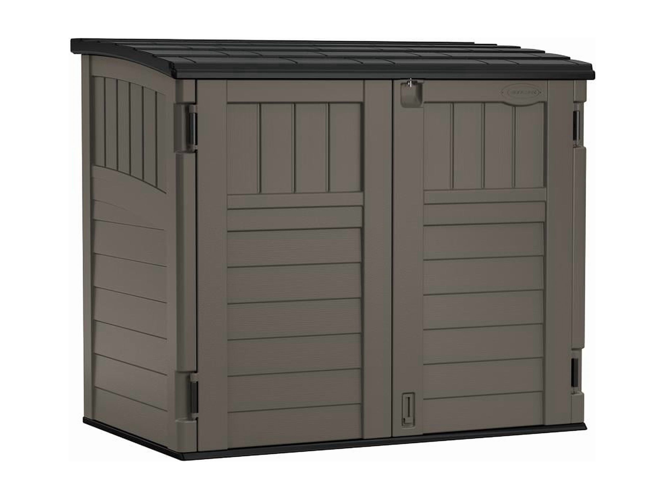 Suncast Modernist Horizontal Low-Profile Storage Shed, Resin, 3 Doors, Garden, 4' x 2.5', Gray, 1 Count, 1 Pack