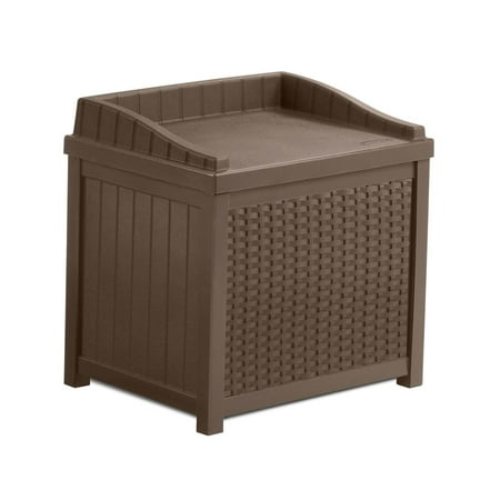 Suncast Outdoor 22 Gallon Resin and Wicker Deck Box with Seat, Java Brown