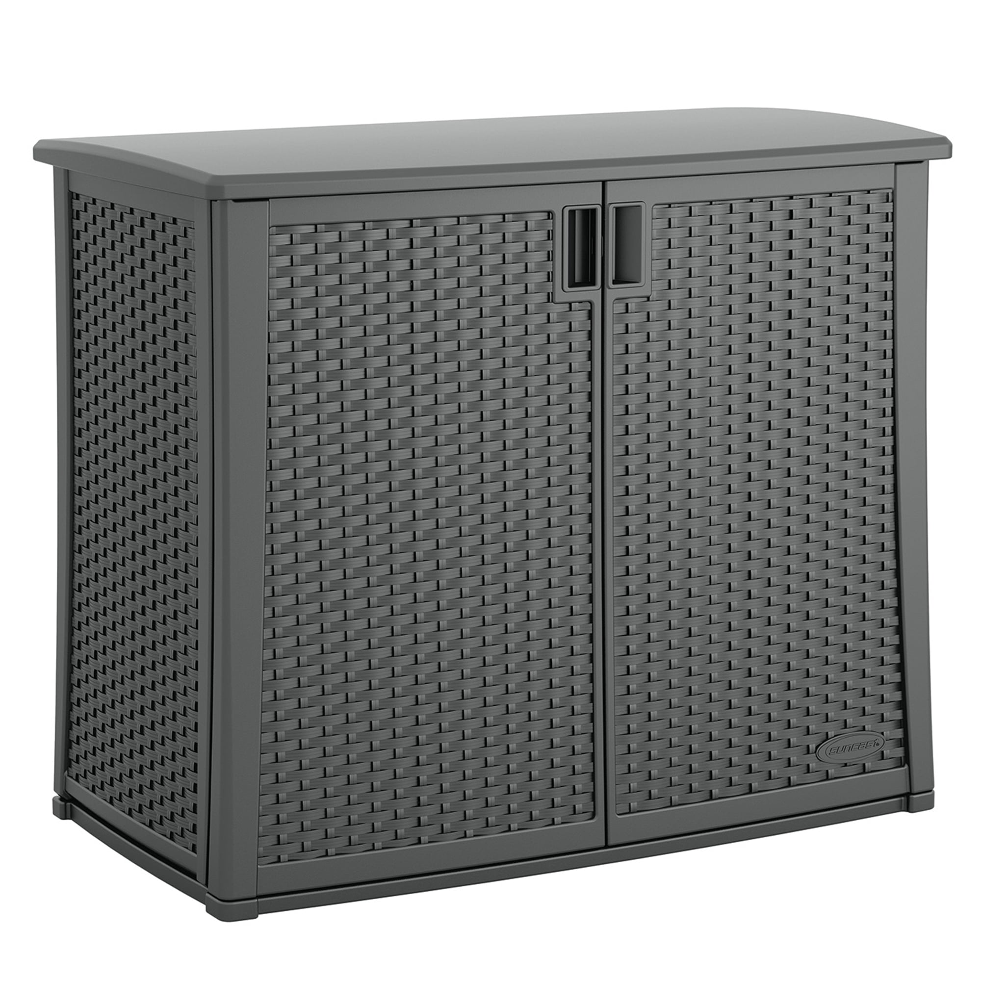 Suncast Lockable Patio Outdoor Cabinet, Waterproof Deck Storage Box w/ Adjustable Shelf, Backyard, Cool Gray