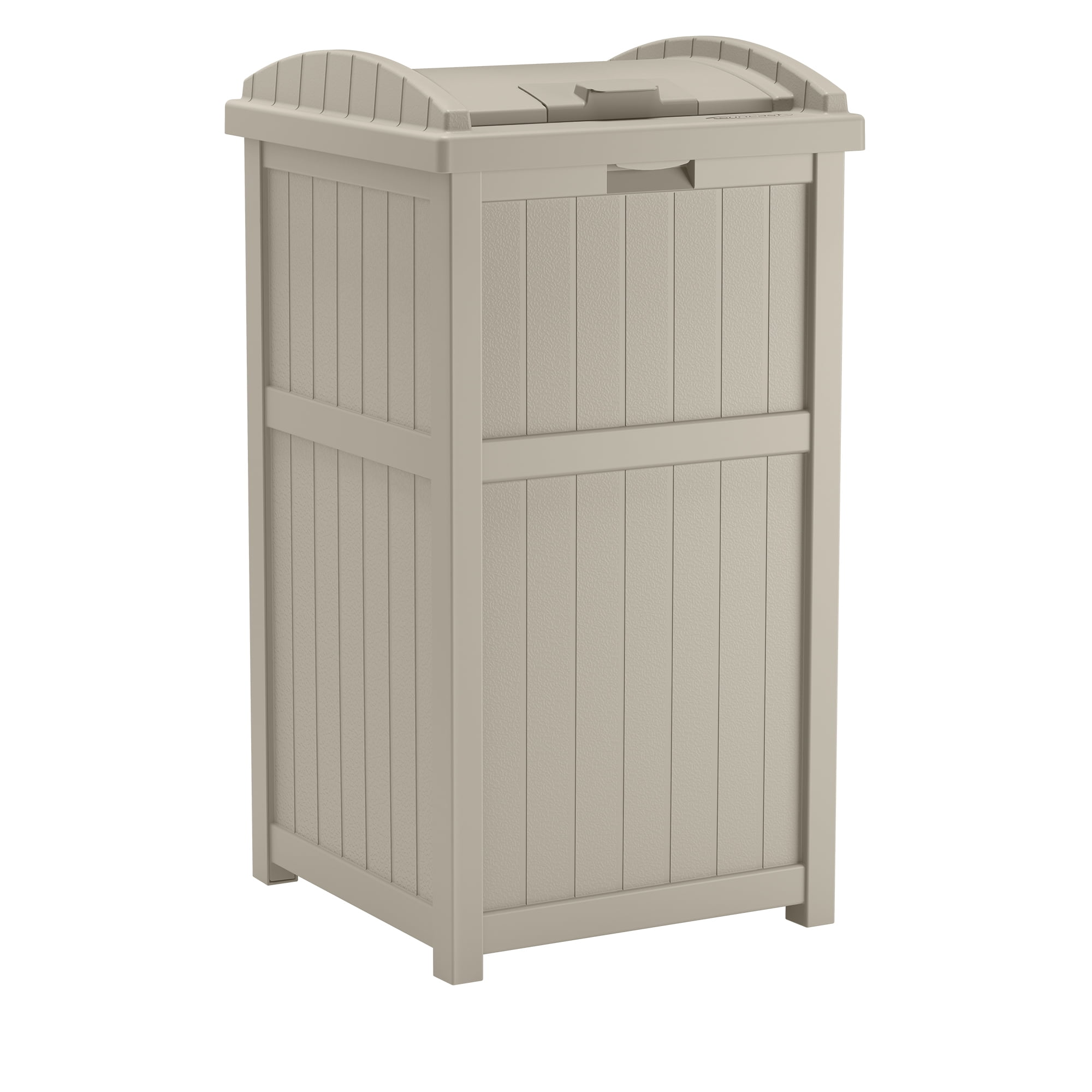 Taupe Resin Outdoor Trash Hideaway Container with Latching Lid
