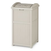 Suncast Outdoor Hideaway Trash Container for Patio, Taupe, 33 Gallon