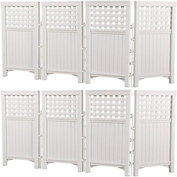Suncast Outdoor Patio Garden 8 Panel Yard Screen Enclosure Gated Fence, White