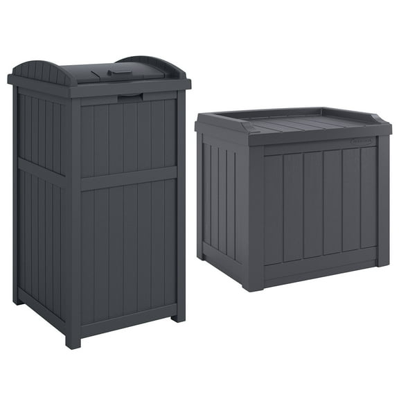 Suncast Outdoor Square Easy Assemble 22 Gallon Plastic Deck Box & Trash Waste Bin, Cyberspace
