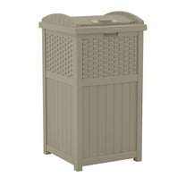 Suncast Resin Wicker Hideaway Outdoor Trash Can with Latching Lid, Dark Taupe