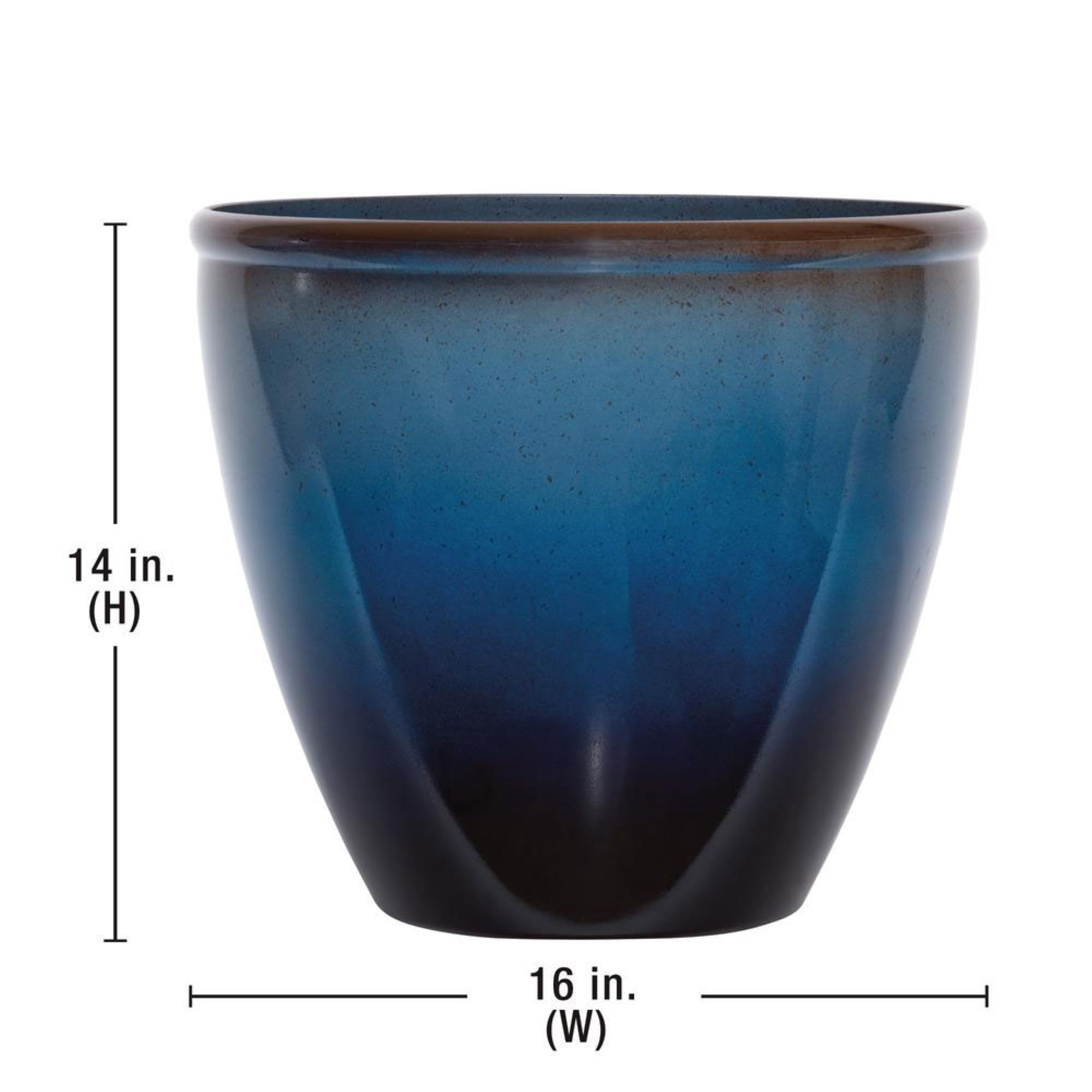 Suncast Seneca 16 in Premium Glaze Decorative Planter, Blue Brown (2-Pack)