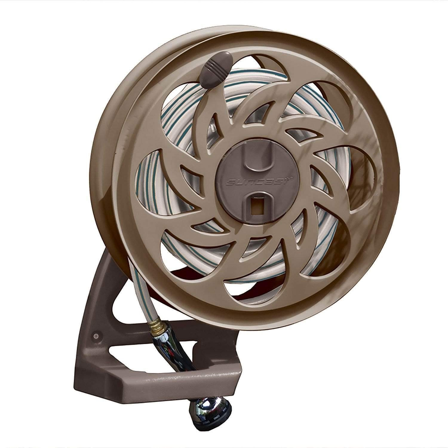 Suncast Sidetracker Garden Hose Reel with Guide - Fully Assembled Outdoor Wall Mount Tracker with Removable Reel - 125' Hose Capacity - Dark Taupe - image 1 of 4