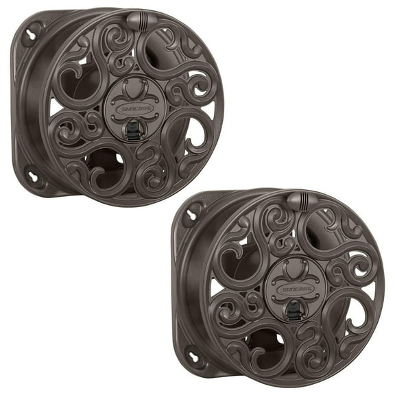 Suncast Sidewinder Side Scroll 60' Hose Resin Decorative Wall Mount Hose Reel, Bronze (2 Pack)