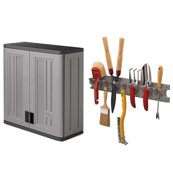Suncast Single Shelf Garage Wall Cabinet w/Wall Mounted Hand Tool Organizer