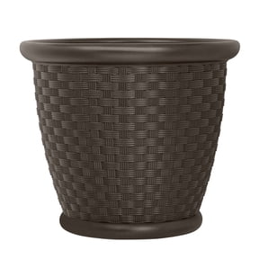 Suncast Sonora 22 Inch Resin Wicker Decorative Garden Planter, Java (2 Pack)