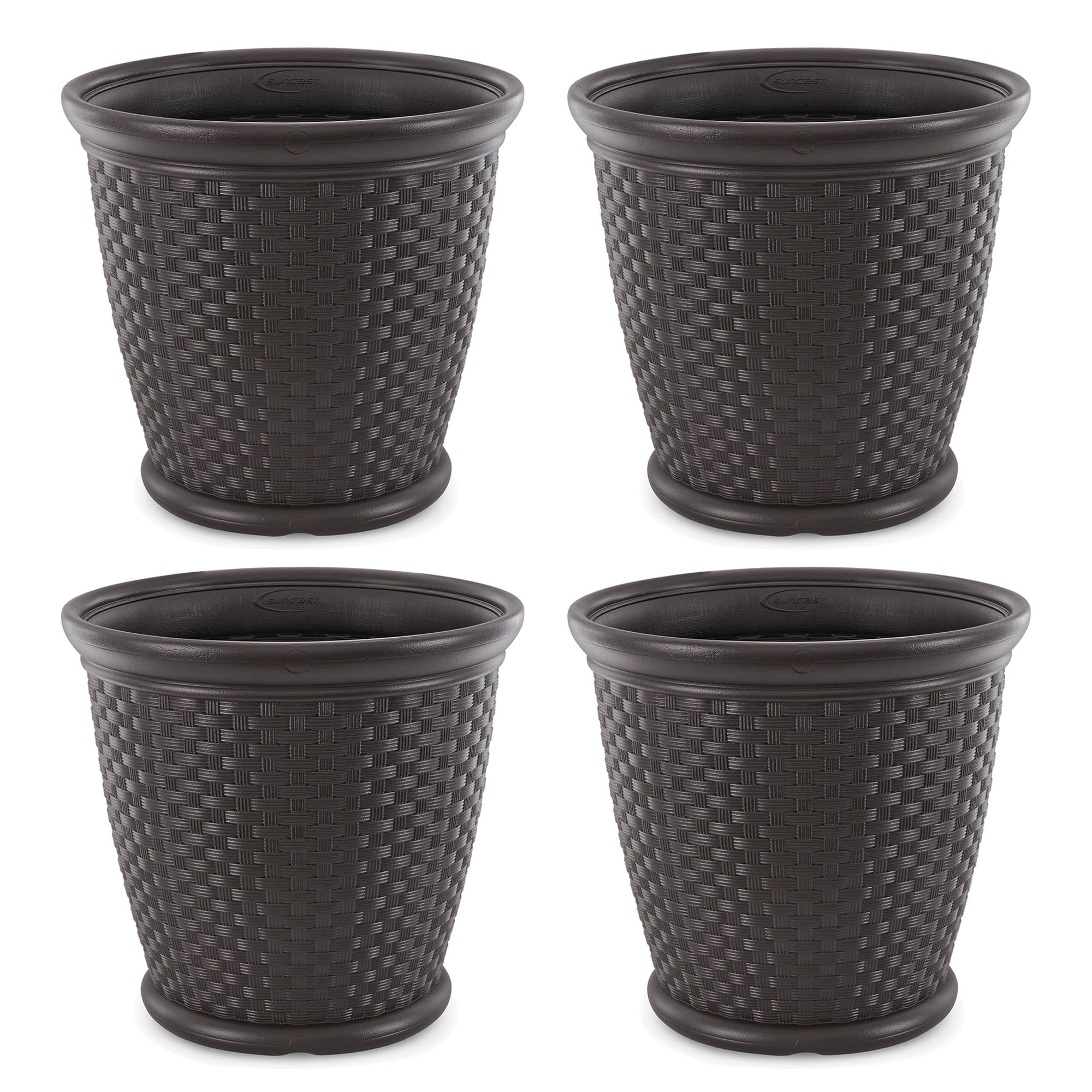Suncast Sonora 22" Wicker Decorative Garden Flower Planter, Brown (4 Pack)