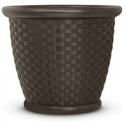 Suncast Sonora 22 Inch Resin Wicker Decorative Garden Flower Planter, Brown