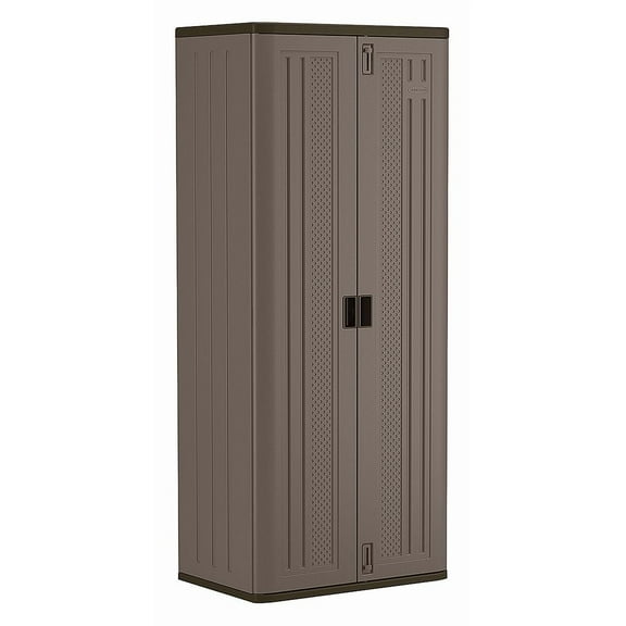Suncast Shelving Storage Cabinet, 72 in H, 30 in W, 20-1/4 in D, Recessed Pull, Padlock Hasp, 3 Shelves