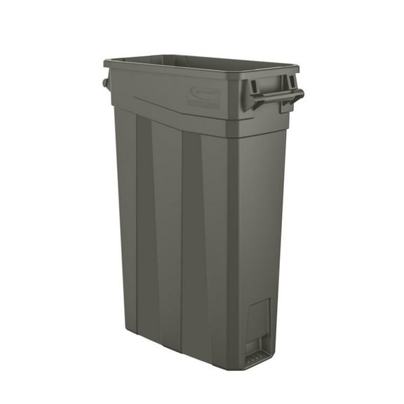 Suncast Commercial Narrow Rectangular Resin Trash Can, With Handles, 23 Gallons, 30"H x 11"W x 22"D, Gray