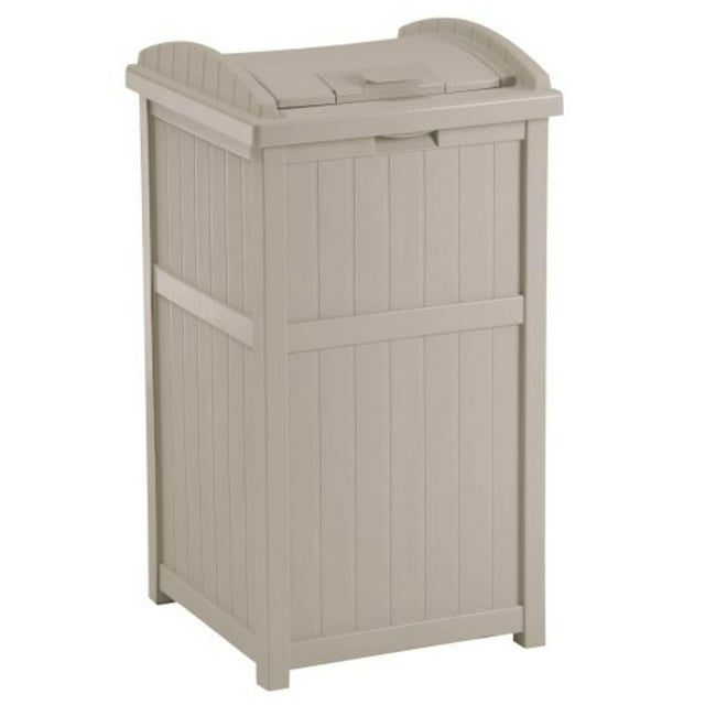 Suncast Trash Hideaway 33 Gallon Capacity Resin Outdoor Garbage Container, Taupe