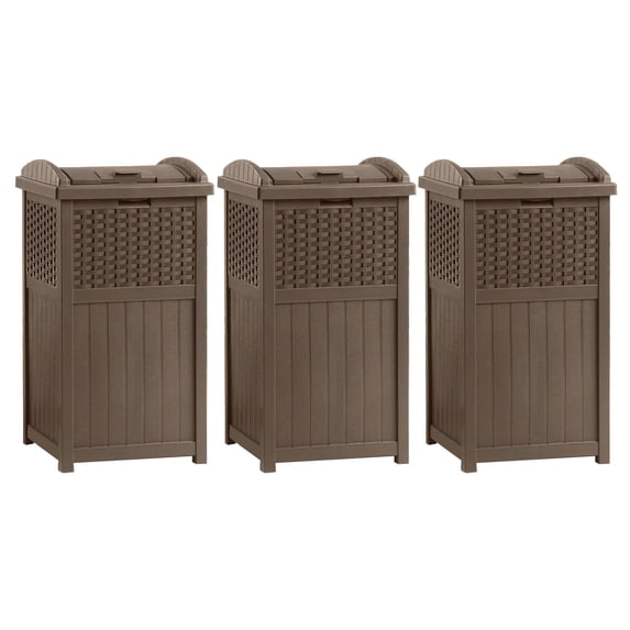 Suncast Trash Hideaway 33 Gallon Resin Wicker Outdoor Garbage Container (3 Pack)
