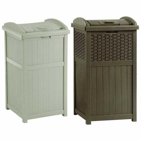 Suncast Trash Hideaway Garbage Container, 33 Gallon, 1 Beige and 1 Brown, 2 Pack