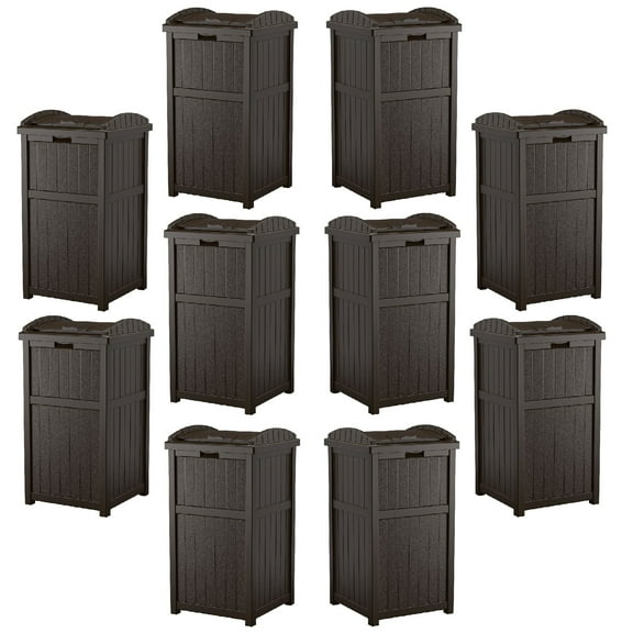 Suncast Trash Hideaway Outdoor Garbage Waste Can Bin, Java 10 Pack, 33 Gallon
