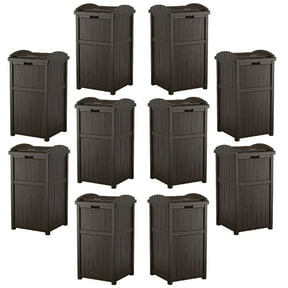 Suncast Trash Hideaway Outdoor Garbage Waste Can Bin, Java 10 Pack, 33 Gallon