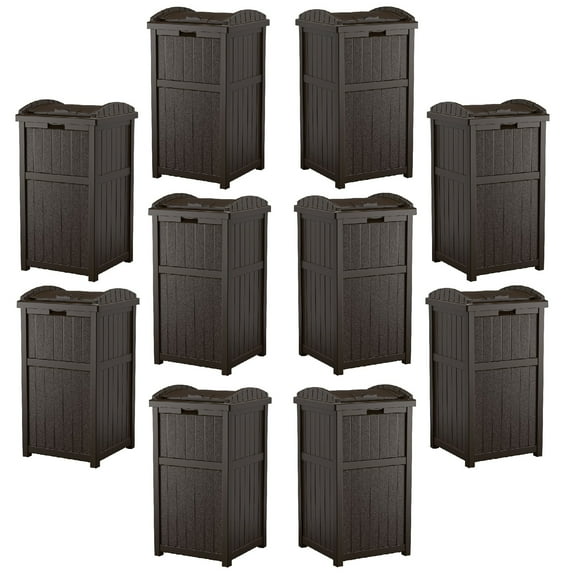 Suncast Trash Hideaway Outdoor Garbage Waste Can Bin, Java 10 Pack, 33 Gallon