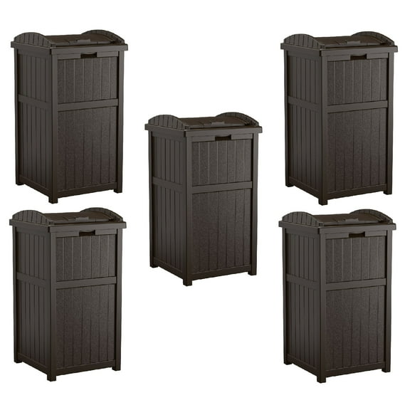 Suncast Trash Hideaway Outdoor Patio 33 Gal Garbage Waste Trash Can Bin (5 Pack)