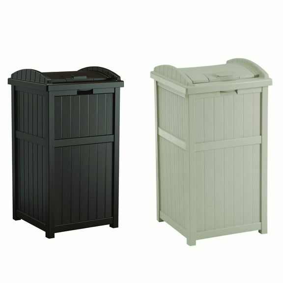 Suncast Trash Hideaway Outdoor Patio Trash Can Bin, 33 Gallon, 1 Java and 1 Taupe