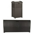 thumbnail image 1 of Suncast Trash Hideaway Resin Wicker Style Garbage Bin & 99 Gallon Deck Box, Java, 1 of 7
