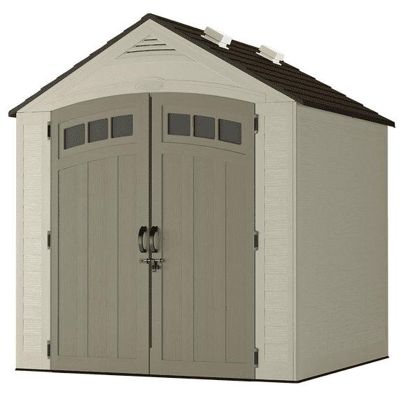Suncast Vista 7 x 7 ft. Storage Shed for Gardening Tools, Light Cobblestone