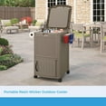 thumbnail image 1 of Suncast Wicker Outdoor Patio Cooler Cart with Cabinet, Java Brown, 1 of 9