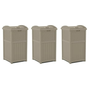 Suncast Wicker Plastic Hideaway Trash Can w/Lid, Dark Taupe (3 Pack)