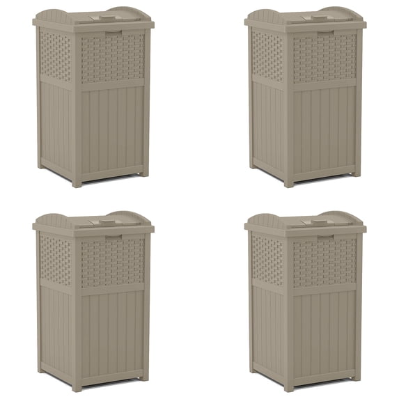 Suncast Wicker Plastic Hideaway Trash Can w/Lid, Dark Taupe (4 Pack)