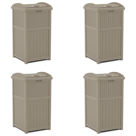 Suncast Wicker Plastic Hideaway Trash Can w/Lid, Dark Taupe (4 Pack)