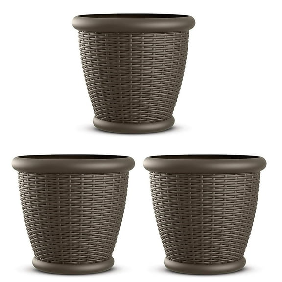 Suncast Willow 18 In Decorative Wicker Patio Planter Pot, Java (3 Pack)