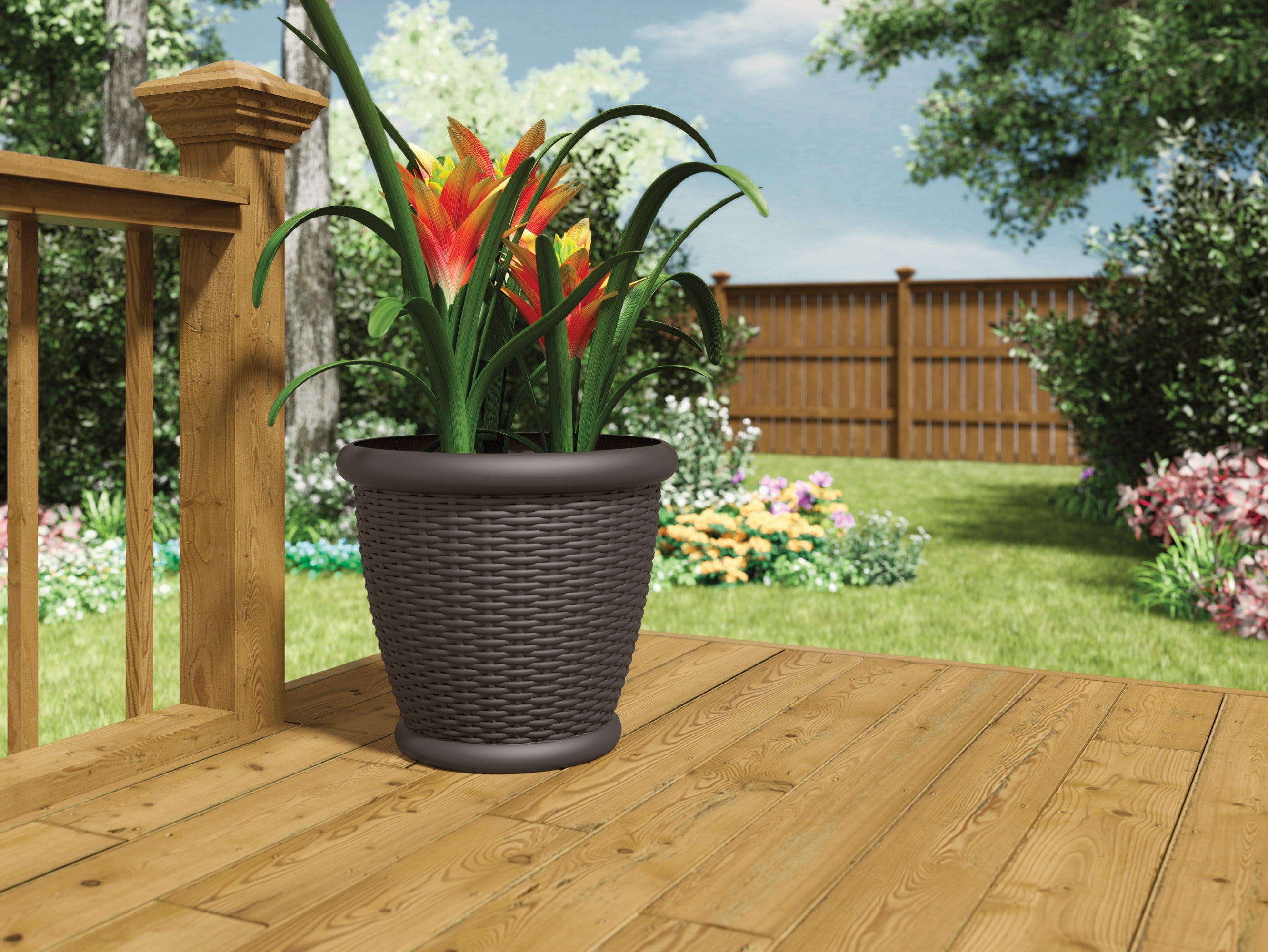 Java Brown Resin Wicker Round Indoor/Outdoor Planter Set
