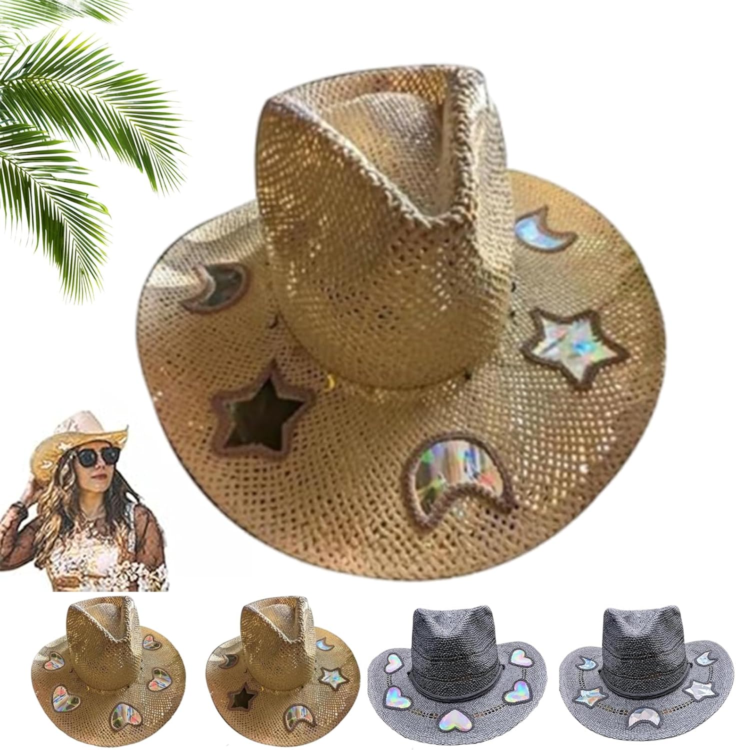 Suncatcher Cowgirl Straw Prism Hat, Handwoven Straw Sun Beach Cowboy — free download