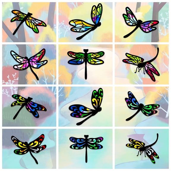 Suncatcher Craft Set for Window Paint Art Painting Dragonfly Pattern 19.9~21x7.6~21cm 12pcs/set