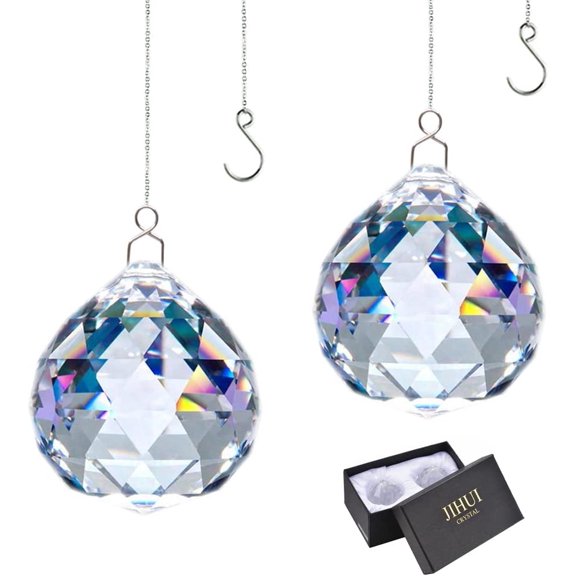 Suncatcher Crystals Ball Prism Window Rainbow Maker with Chain for Easy Hanging 40 mm 2 Pack