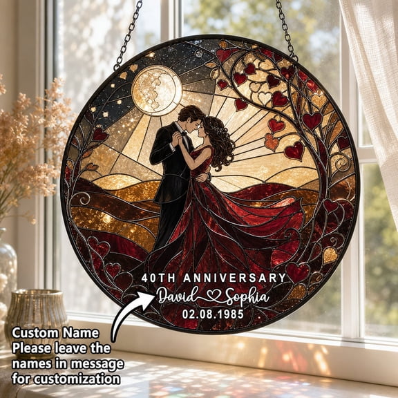 Suncatcher Custom 40th Anniversary Stained Glass Window Hanging Ruby Wedding