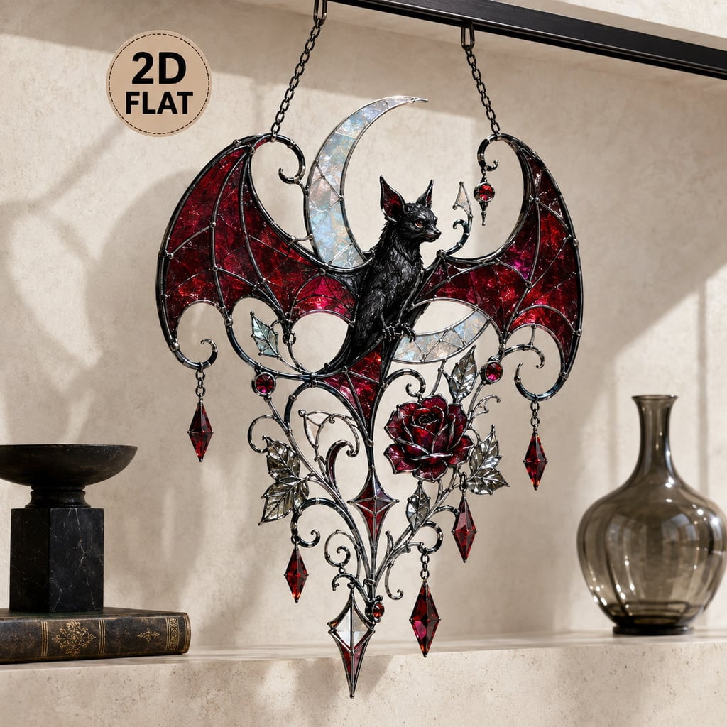 Suncatcher Gothic Bat and Rose Acrylic Window Hanging Decor for ...