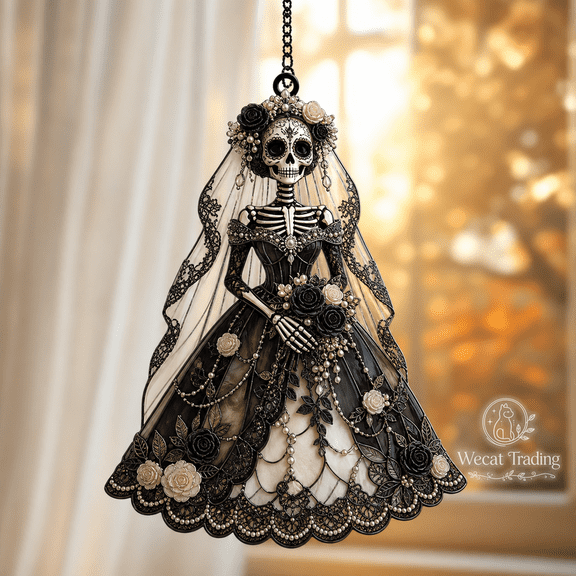 Suncatcher Gothic Skeleton Bride Acrylic Window Hanging for Wedding Decor