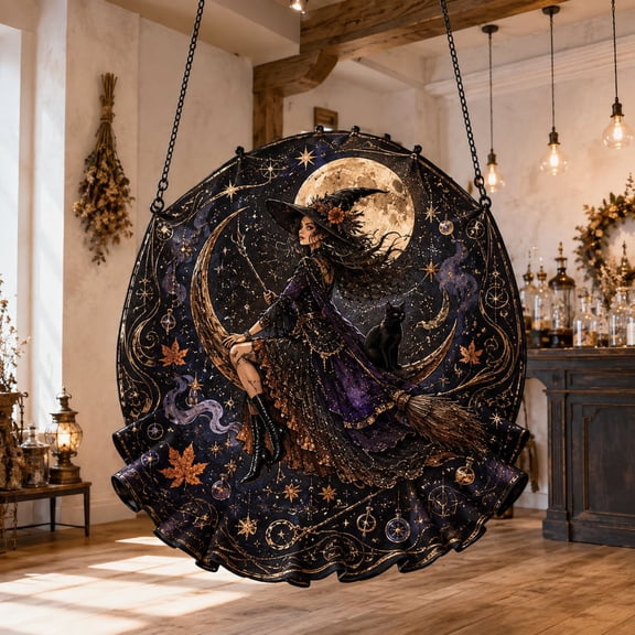 Suncatcher, Gothic Witch Acrylic Window Hanging Ornament for Halloween Home Decor