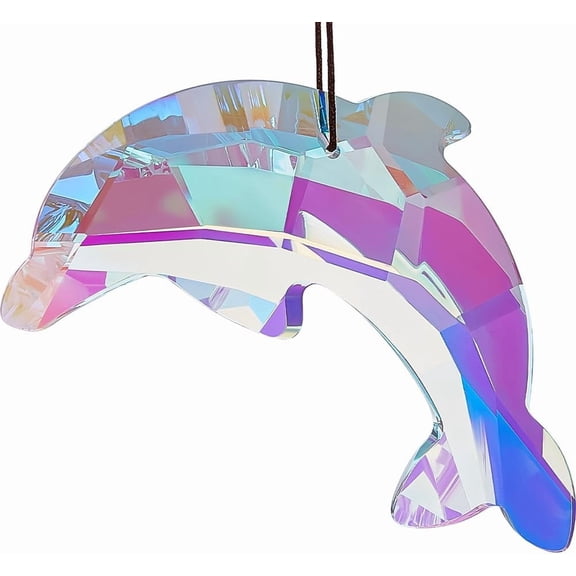 Suncatcher Hanging Clear AB Dolphin K9 Glass Suncatcher 7.6cm Rainbow Maker Chandelier Pendant Ornaments for Wall Windows Garden Indoor Outdoor Decorations