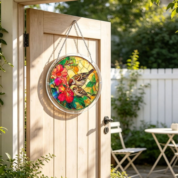 Suncatcher Hanging Ornament Stained Glass Style Window Hang with Butterfly & Bird Design Jigsaw Puzzle Window Suncatcher for Window & Garden
