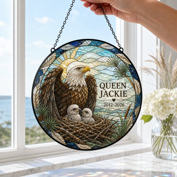 Personalized Two Names Suncatcher Bald Eagle Stained Glass Window Decor Gift